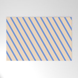 [ Thumbnail: Cornflower Blue & Bisque Colored Pattern of Stripes Welcome Mat ]