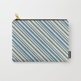 [ Thumbnail: Beige & Blue Colored Lined/Striped Pattern Carry-All Pouch ]