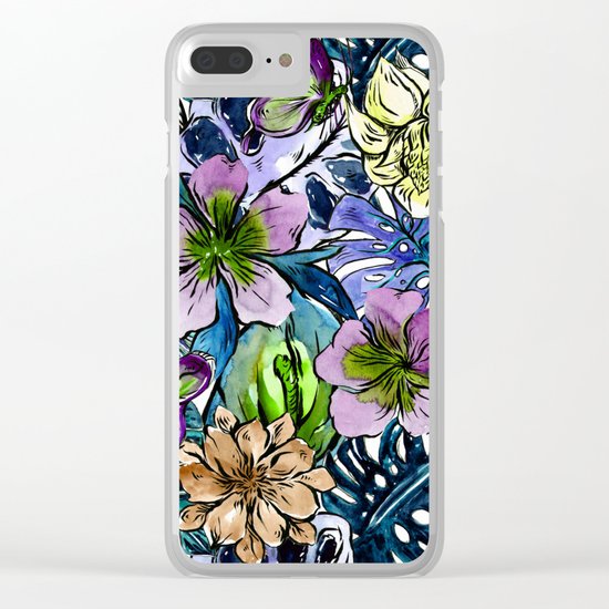 Tropical Blue Flower Hibiscus Garden Clear iPhone Case