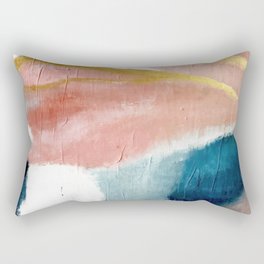 Exhale: a pretty, minimal, acrylic piece in pinks, blues, and gold Rectangular Pillow