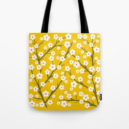 White Blossoms - mustard 1 Tote Bag