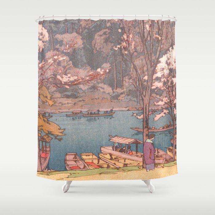 Hiroshi Yoshida, Sakura At Arashiyama, Kyoto - Vintage Japanese Woodblock Print Art Shower Curtain