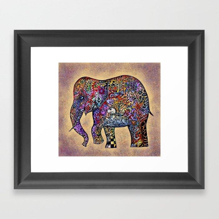 Antique Town Elephant  - Artist Oxana Zaika -painting Framed Art Print