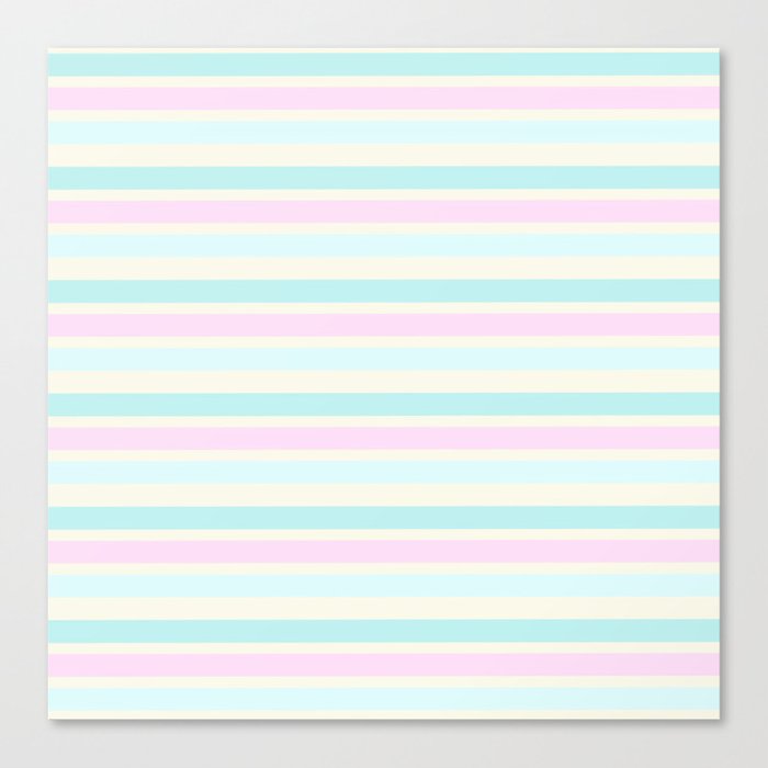 Geometrical pastel pink blue ivory stripes Canvas Print