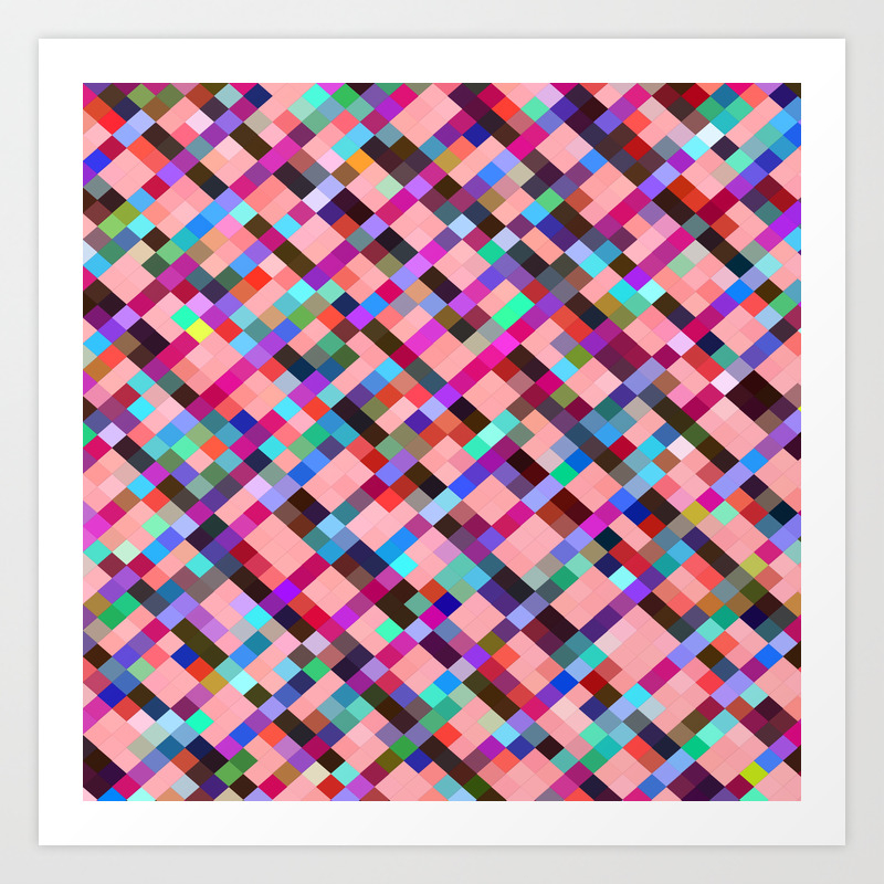 geometric pixel square pattern abstract background in pink purple blue yellow  green Art Print by TimLA | Society6