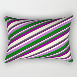 [ Thumbnail: Orchid, Dark Green, Purple, and Light Yellow Colored Stripes Pattern Rectangular Pillow ]