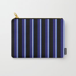 [ Thumbnail: Royal Blue, Black, Midnight Blue & White Colored Striped Pattern Carry-All Pouch ]