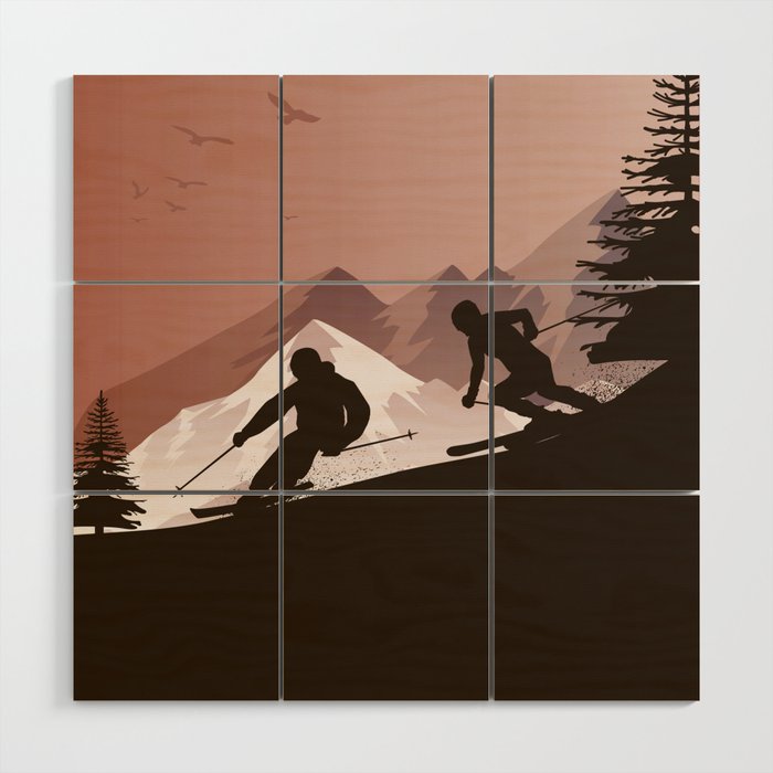 Winter Sport • Best Skiing Design Ever • Brown Background Wood Wall Art