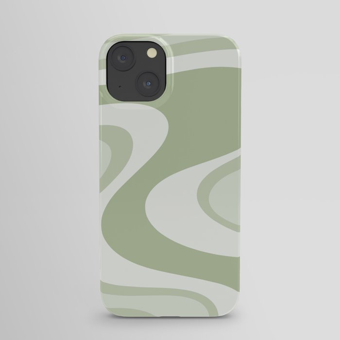 Sage Green Wave Machine Abstract Retro Swirl Pattern iPhone Case