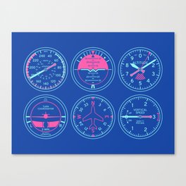 Aircraft Flight Instruments - 6 Pack Blue Canvas Print | Airspeed, Altitude, 6Pack, Flightinstruments, Attitude, Graphicdesign, Aircraft, Flight, Heading, Sixpack 