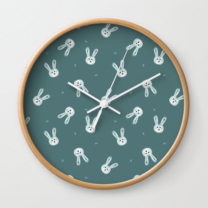 Bunny Faces - Green Wall Clock