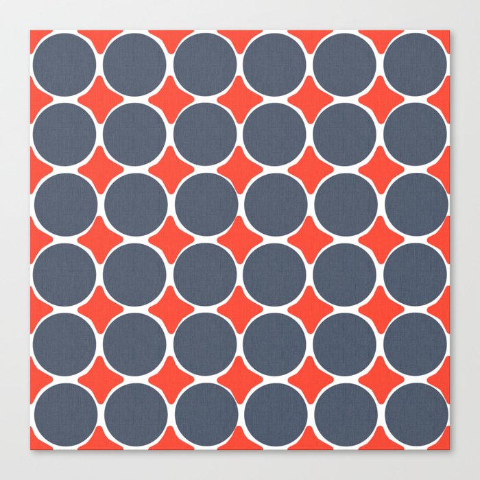 Mid-Century Modern Navy Blue Dots With White And Red Diamonds Fourth Of July Retro Geometric Pattern Canvas Print