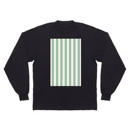 Fern Green and White Vertical Vintage American Country Cabin Ticking Stripe Long Sleeve T-shirt