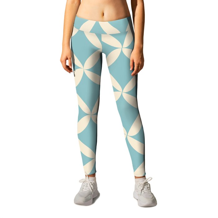 Pale blue flower of life mid century modern Leggings