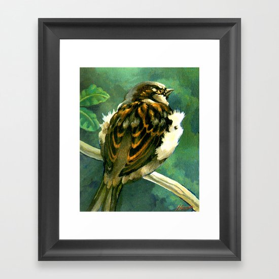 Sparrow in Puriri Tree Framed Art Print