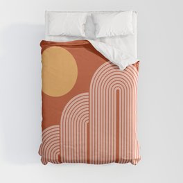 Geometric Lines in Terracotta Rose Gold 14 (Rainbow, Sunrise and Mountains Abstraction) Duvet Cover