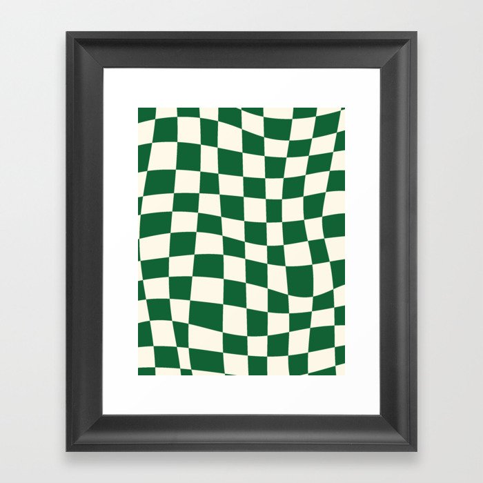 Wavy Checkered Green and White Framed Art Print