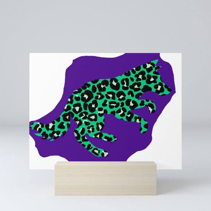 Teal leopard wolf  Mini Art Print