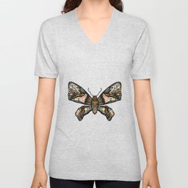 Colorful Butterfly with colored ornament. Hand drawn linocut illustration V Neck T Shirt