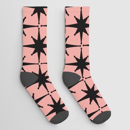 Midcentury Modern Atomic Starburst Pattern in 50s Bathroom Pink and Black Socks