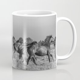 Wild horses running in the sun | Horse photography Netherlands | Nature travel black an white animal photo print Coffee Mug