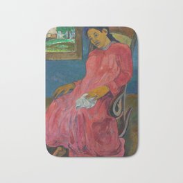 Paul Gauguin - Faaturama (Melancholic) 1891 Bath Mat | Reddress, Sad, Melancholic, Handkerchief, Oil, Portrait, Melancholy, Sitting, Seated, Faaturama 