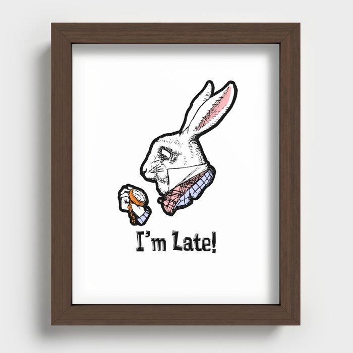 I'm Late! The White Rabbit from Alice in Wonderland black & white version Recessed Framed Print