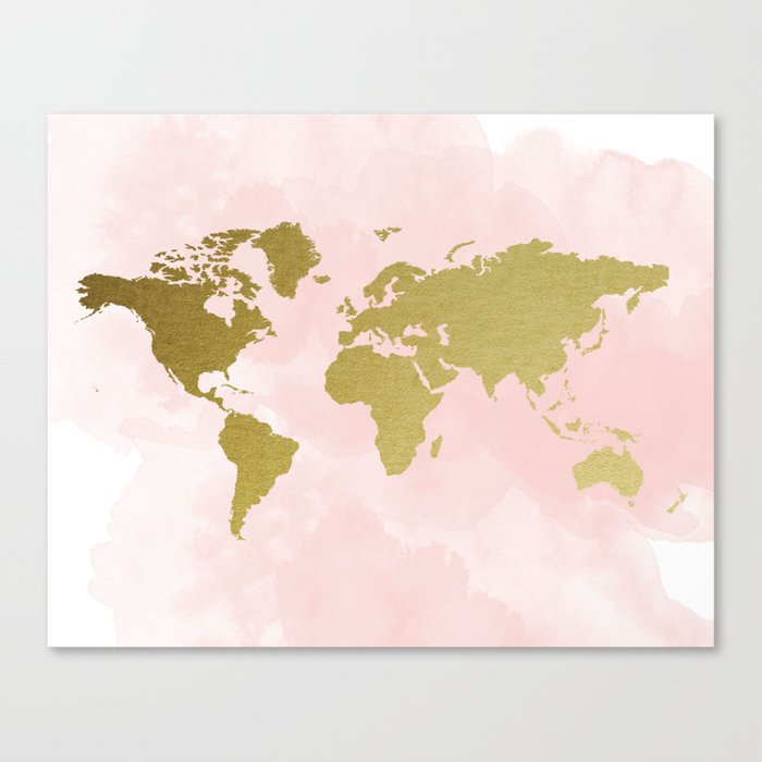 Gold World Map Poster Canvas Print By Peachandgold