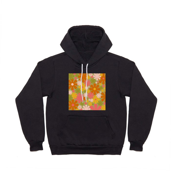 Retro 60s 70s Aesthetic Floral Pattern in Green Pink Yellow Orange Hoody