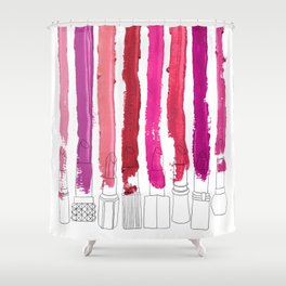Lipstick Stripes - Floral Fuschia Red Shower Curtain