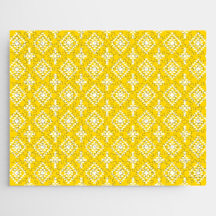 Yellow and White Native American Tribal Pattern Jigsaw Puzzle