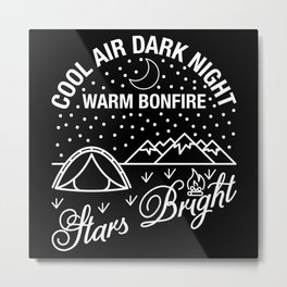 Cold Air, Dark Night. Warm Bonfire, Stars Brights Metal Print | Starsbright, Black and White, Vector, Camping, Camp, Bonfire, Night, Digital, Graphicdesign, Stars 