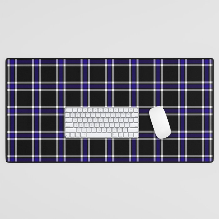 Navy blue plaid Desk Mat