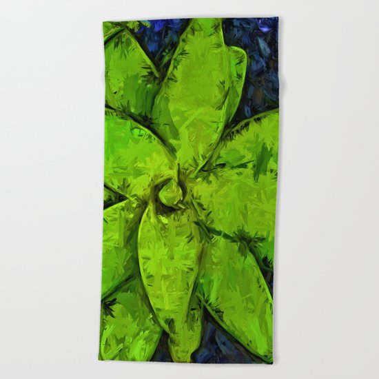 Green Agave and Dark Blue Pebbles Beach Towel