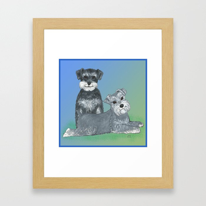 Dogs Schnauzers Dogs By Nina Lyman Framed Art Print