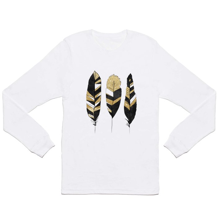 Gold Black Abstract Feathers Long Sleeve T Shirt