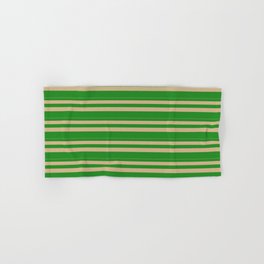 [ Thumbnail: Tan & Forest Green Colored Lines Pattern Hand & Bath Towel ]