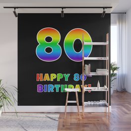 [ Thumbnail: HAPPY 80TH BIRTHDAY - Multicolored Rainbow Spectrum Gradient Wall Mural ]