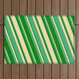 [ Thumbnail: Sea Green, Green & Beige Colored Striped/Lined Pattern Outdoor Rug ]