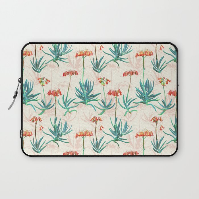 Flowering Succulent Pattern in Cream, Coral and Green Laptop Sleeve