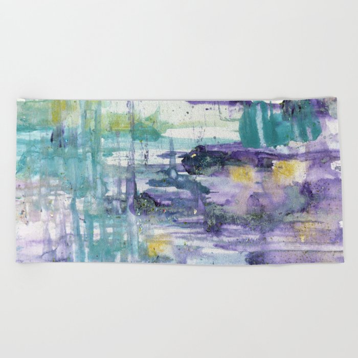 Abstract Purple Teal Watercolor Original Painting Beach Towel