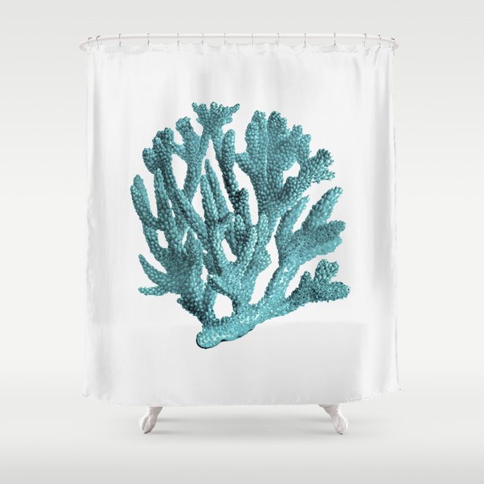 Blue coral online shower curtain
