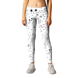 Cat eyes and faces line art pattern Leggings
