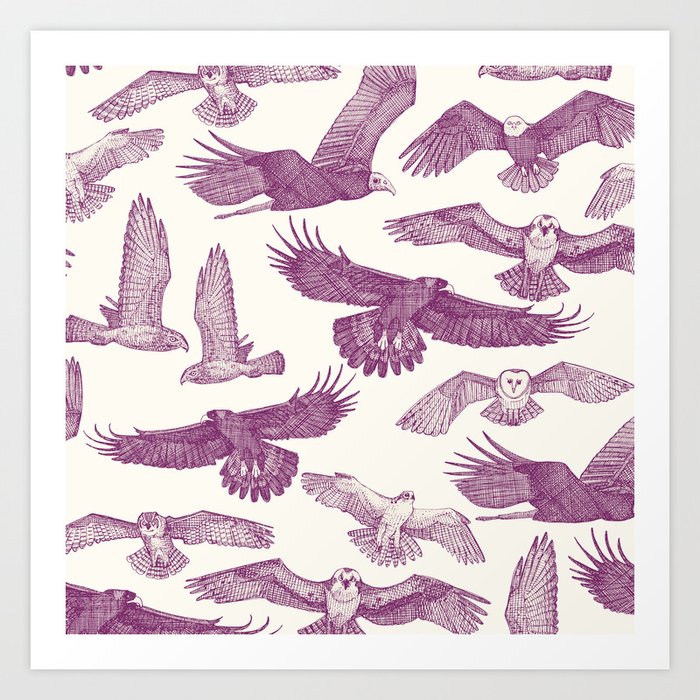 birds of prey purple Art Print