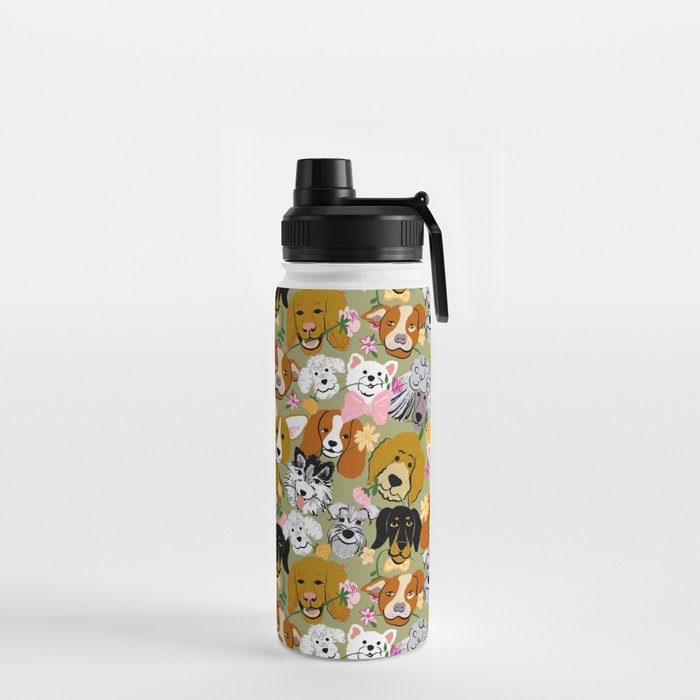 Doggone Sweet Adorable Dog and Flower Pattern Water Bottle