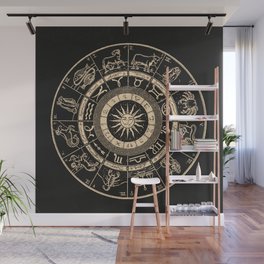 Vintage Zodiac & Astrology Chart | Charcoal & Gold Wall Mural