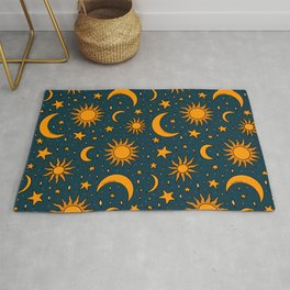 Vintage Sun and Star Print in Navy Area & Throw Rug