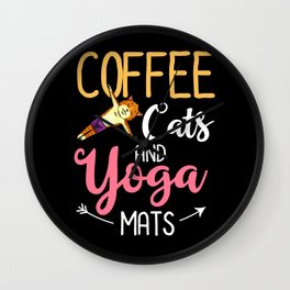 Yoga Cat Beginner Workout Poses Quotes Meditation Wall Clock