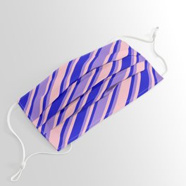 [ Thumbnail: Pink, Blue, and Purple Colored Pattern of Stripes Face Mask ]