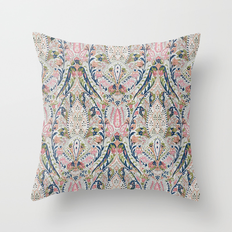 Pink Blue Green Leaf Flower Paisley Throw Pillow By Jamesmichals